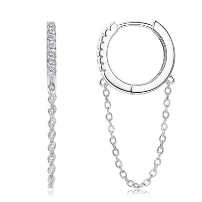 Moissanite Huggie Hoop Earrings with Chain