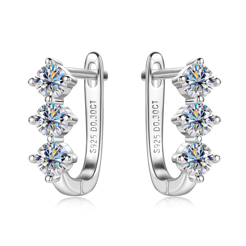 Three-Stone Moissanite Huggie Earrings