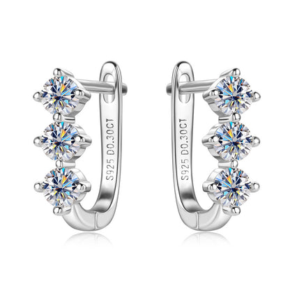 Three-Stone Moissanite Huggie Earrings