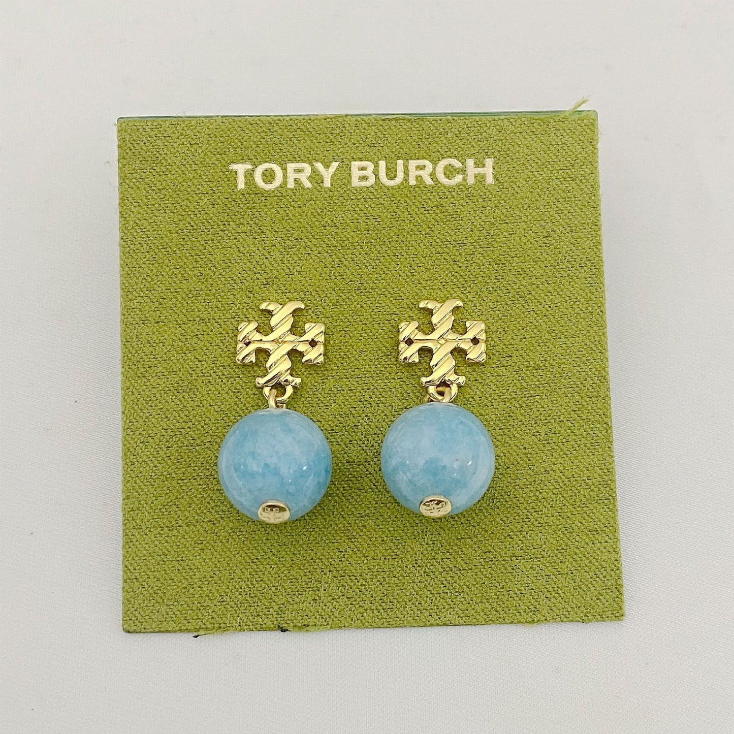 Tory Burch Striped Logo Agate Pendant Earrings women