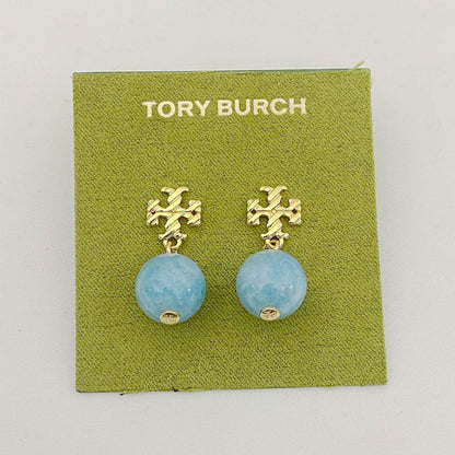 Tory Burch Striped Logo Agate Pendant Earrings women