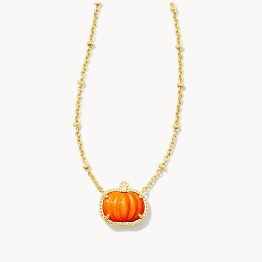 Gold chain necklace with orange pumpkin pendant