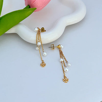 Tory Burch Pearl Chain Tassel Women's Metal Earrings