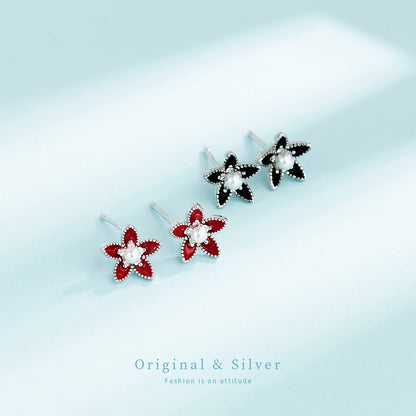 sterling silver pearl star stud earrings