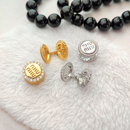 Miu Miu  Diamond Openwork Round Macaron Enamel Earrings