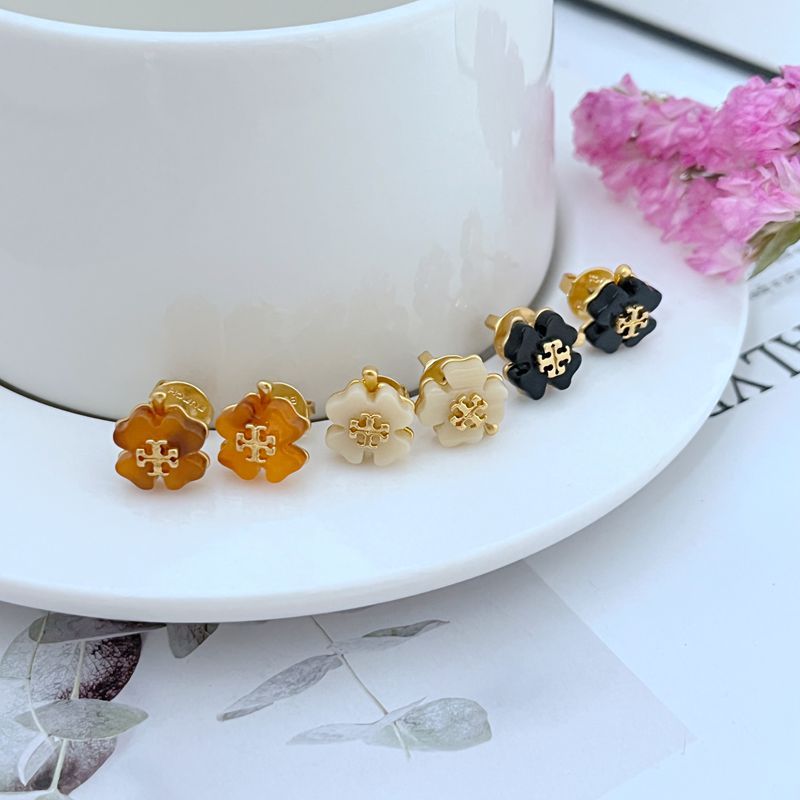 Tory Burch Acrylic Lucky Four-Leaf Clover Stud Earrings