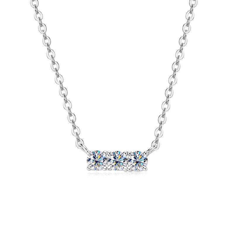 Three-Stone Moissanite Bar Necklace