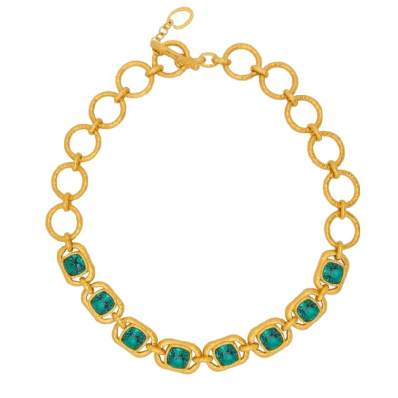 Gold-tone chain necklace with oval emerald faceted crystals