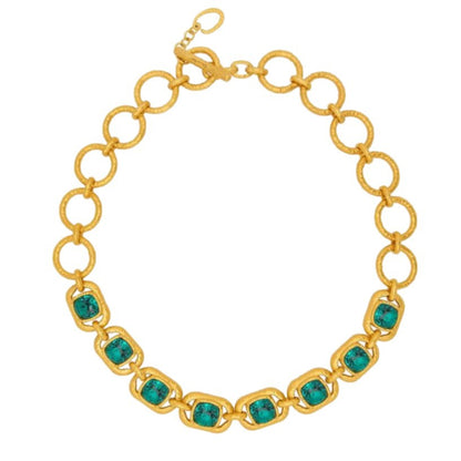Gold-tone chain necklace with oval emerald faceted crystals