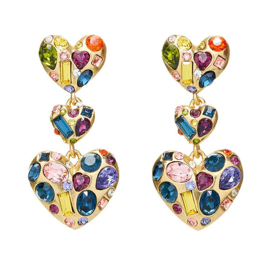 Oscar de la Renta Vintage Heart Colored Crystal Drop Earrings