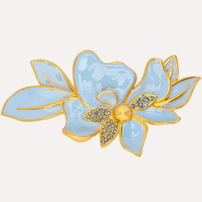 Oscar de la Renta Enamel Jasmine Flower Brooch