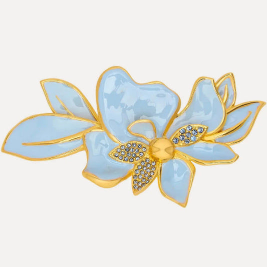 Oscar de la Renta Enamel Jasmine Flower Brooch