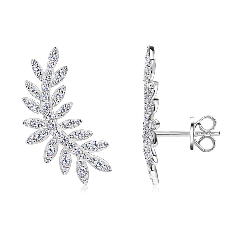 Moissanite Leaf Climber Earrings