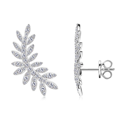 Moissanite Leaf Climber Earrings