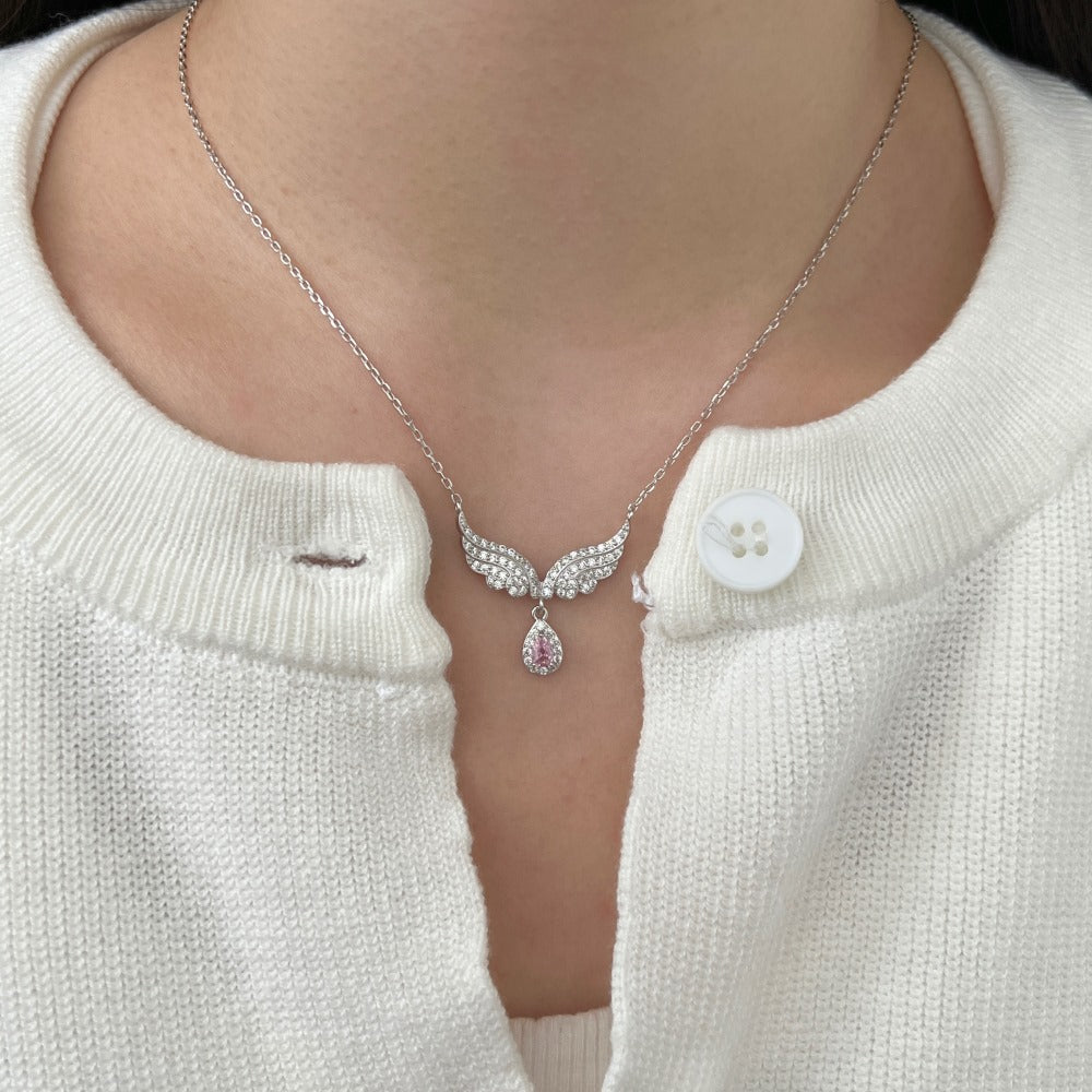 Zirconia Wings Waterdrop Pendant Necklace for Women