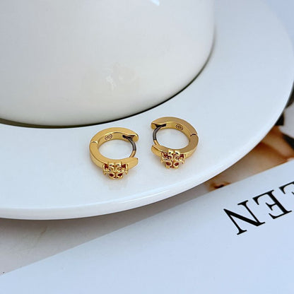 Geometric hoop earrings in gold with pink enamel, small clasp hoop shape