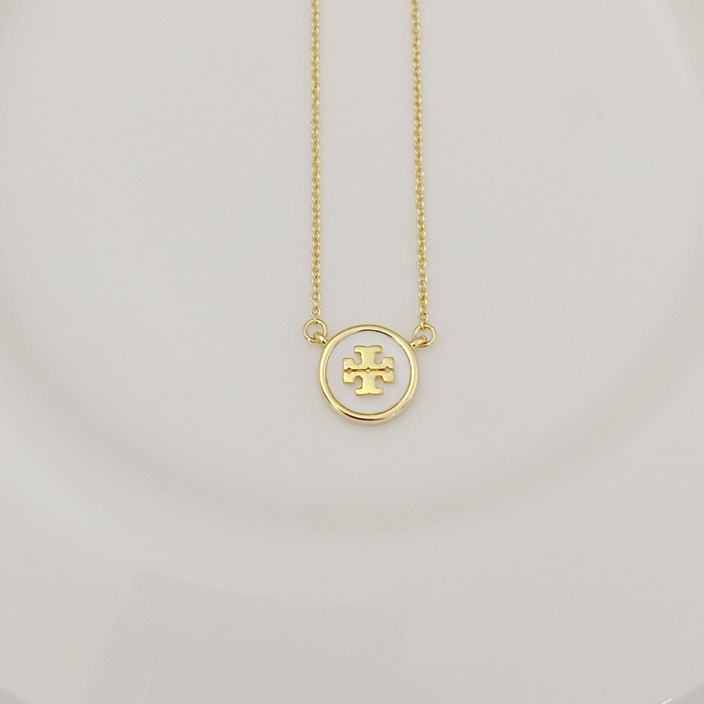 Tory Burch Logo Enamel Round Pendant Necklace