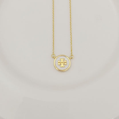 Tory Burch Logo Enamel Round Pendant Necklace