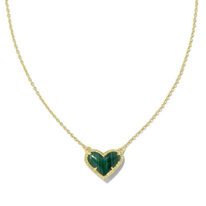 Heart pendant necklace with dark green heart and gold-tone chain