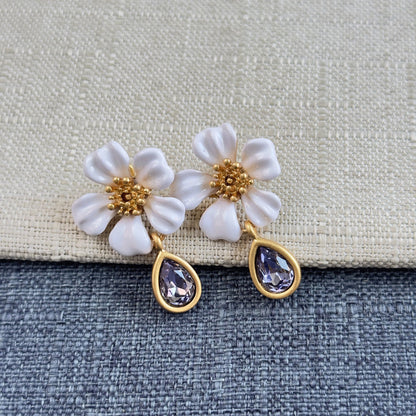 Oscar de la Renta Vintage Floral Enamel and Crystal Stud Earrings