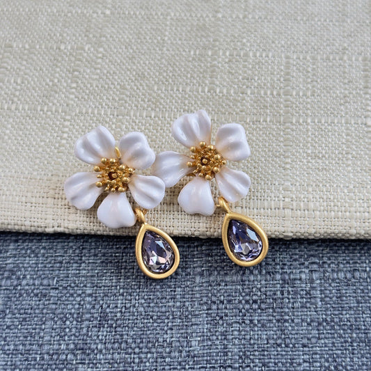 Oscar de la Renta Vintage Floral Enamel and Crystal Stud Earrings
