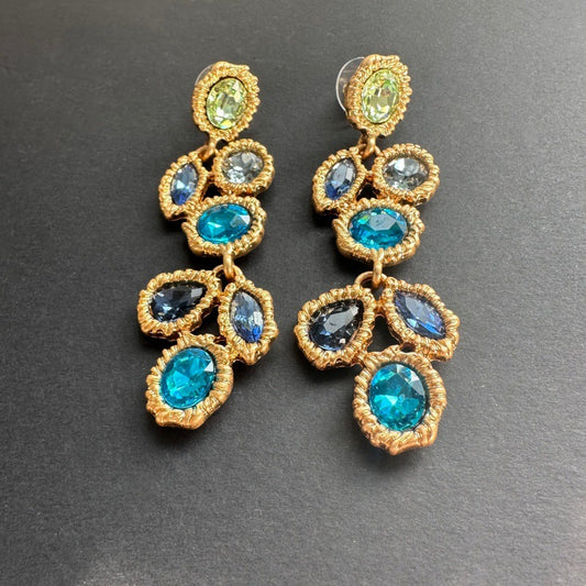 Oscar de la Renta Sophisticated Long Blue Crystal Drop Earrings