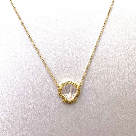 Gold-tone scallop pendant necklace with mother-of-pearl shell center