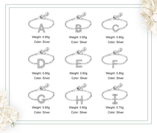 Initial bracelets showing letters A, B, C, D, E, F, G, H in silver pavé
