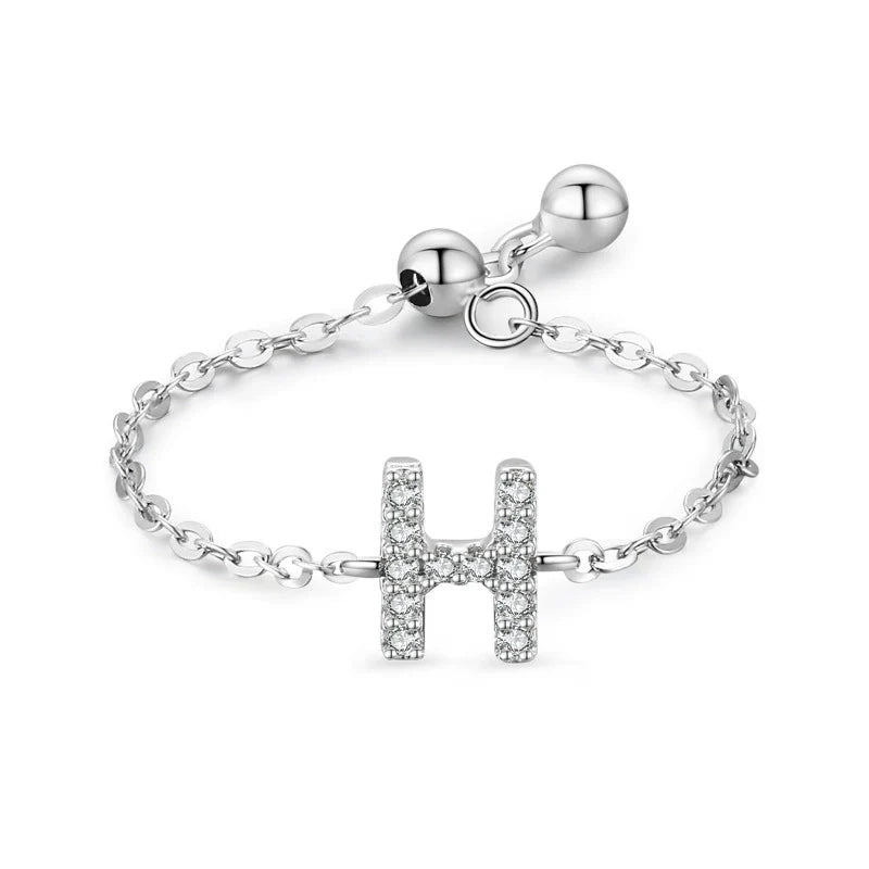 Sterling silver pavé letter H bracelet with link chain and round toggle clasp