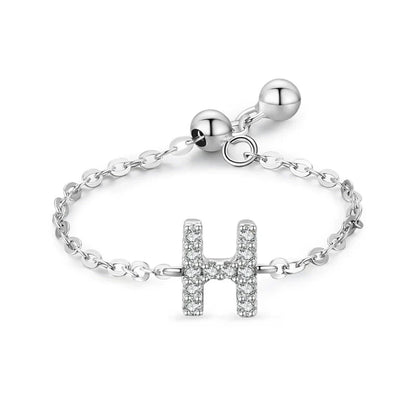 Sterling silver pavé letter H bracelet with link chain and round toggle clasp
