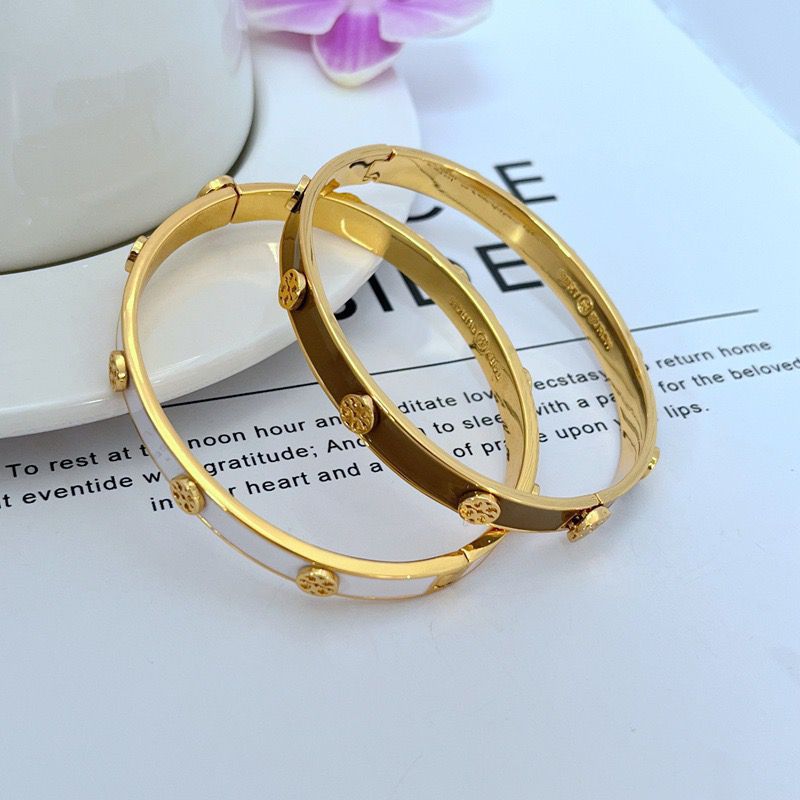 Tory Burch Commuter-Style Enamel Logo Metal Bangle