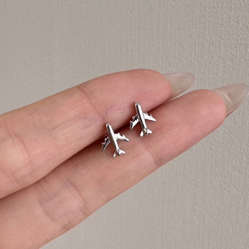 18K Gold Plated Airplane Stud Earings Women