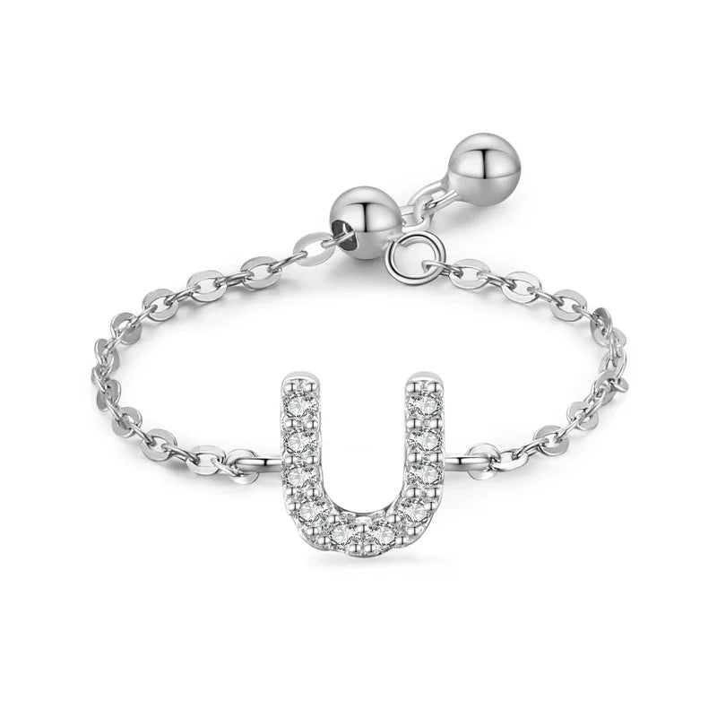 Pavé initial letter bracelet with an “U” charm set in sterling silver
