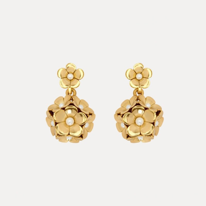 Oscar de la Renta Exquisite Enamel Hydrangea Metal Stud Earrings