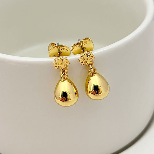 Tory Burch Gold-tone Shiny Teardrop Pendant Earrings