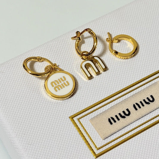 Miu Miu Enamel Asymmetrical Three-Piece Metal Earrings