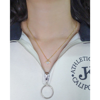 S925 Silver Angel Wing Heart CZ Pendant Necklace