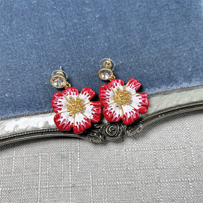 Oscar de la Renta Vintage Enamel Cherry Blossom Earrings