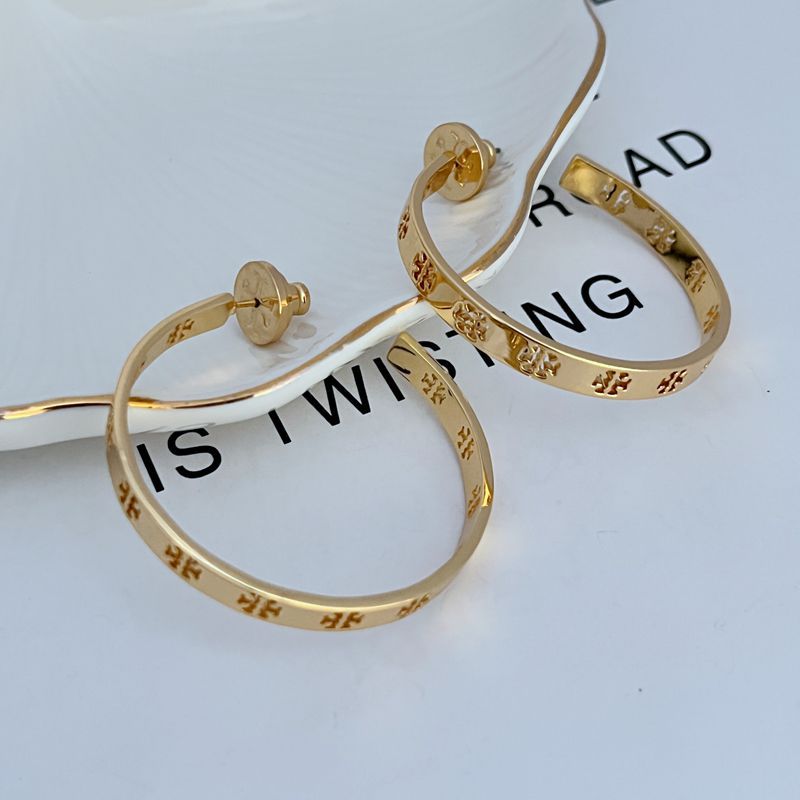 Tory Burch Elegant Cutout Logo Metal Large Earrings