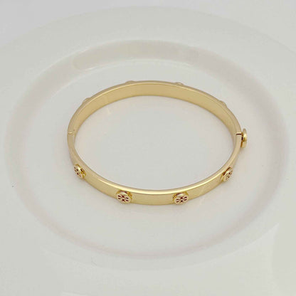 欧美时尚轻奢通勤小众设计镀18K金凸标精美气质金属手镯