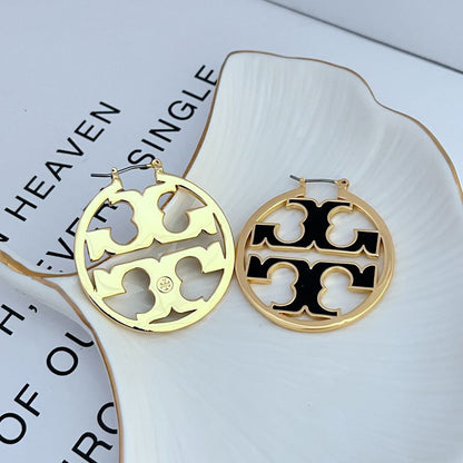 Tory Burch Exquisite Enamel Logo Round Metal Large Earrings