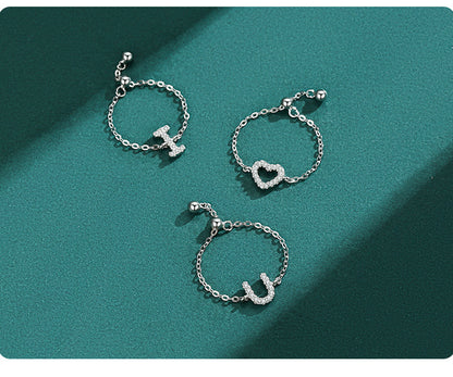 Sterling silver pavé initial letter bracelets with circular chain and pavé letter charms