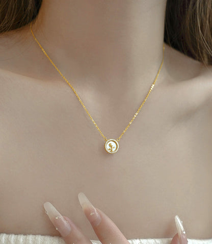 S925 Silver Rose and White Mother-of-Pearl Necklace - Holiday Gift