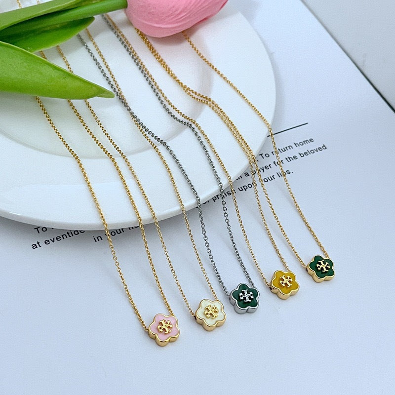 Tory Burch Enamel Floral Metal Pendant Necklace