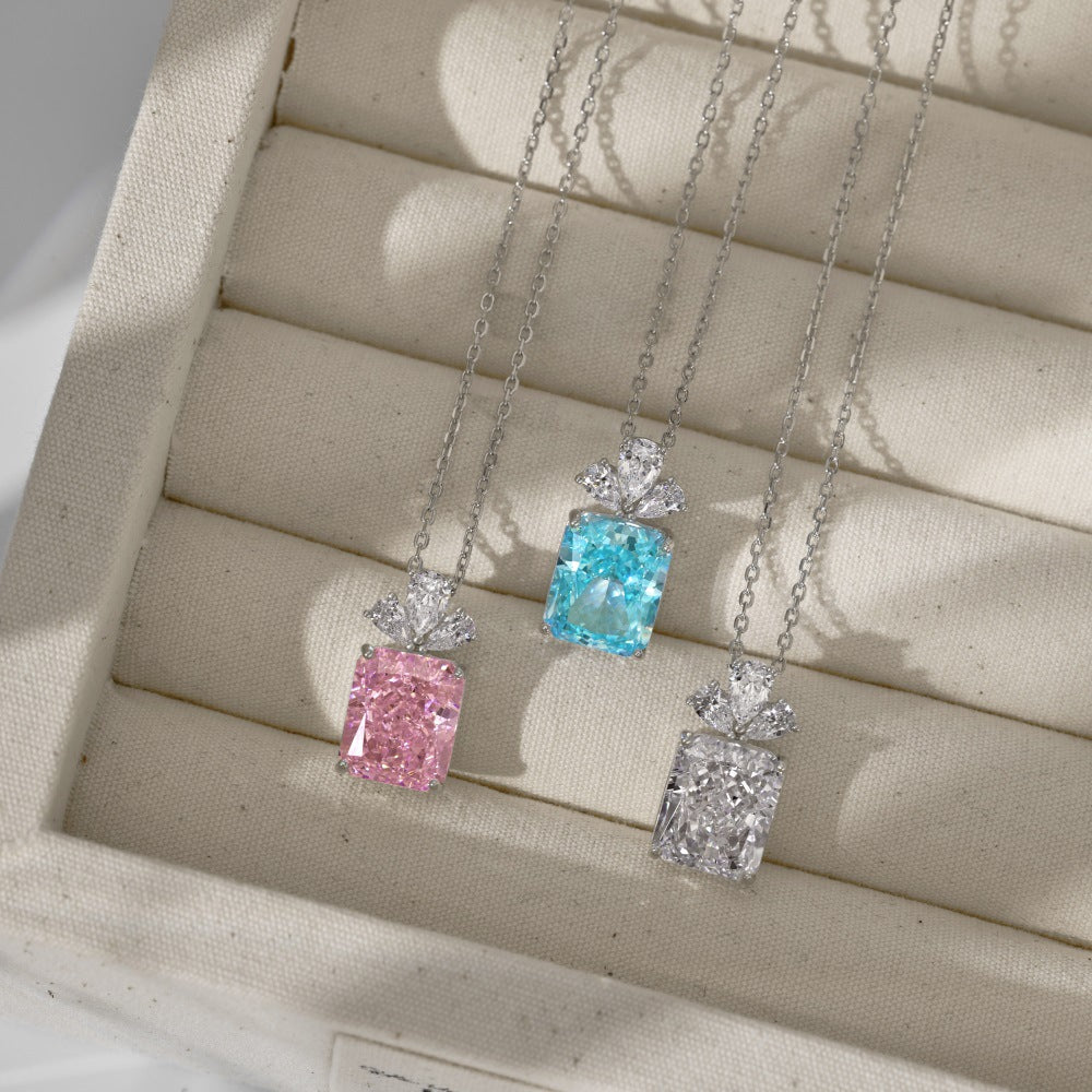 Crushed Iced Out Cut Rectangle Pendant Necklaces