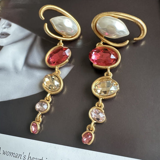 Oscar de la Renta Exquisite Long Crystal Drop Earrings Evening