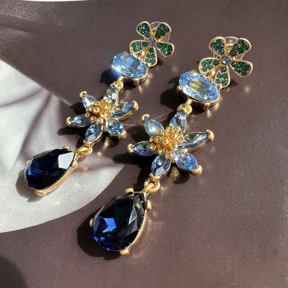 Oscar de la Renta Floral Colored Crystal Glass Teardrop Earrings