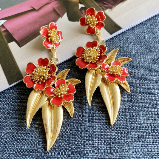 Oscar de la Renta Enamel Floral Drop Earrings