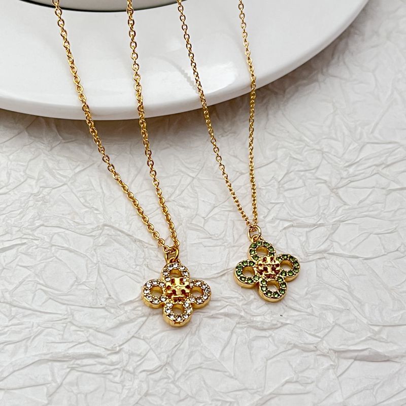 Tory Burch Sweet and Sparkling Rhinestone Four-Leaf Clover Necklace