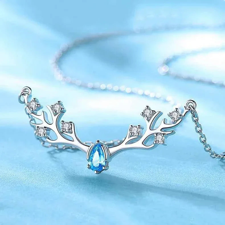 S925 Sterling Silver Christmas Reindeer Antler Necklace with Diamonds - JIMMY JEWELRY 01